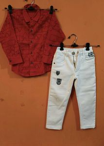 RED SHIRT WITH WHITE JEANS FOR KIDS