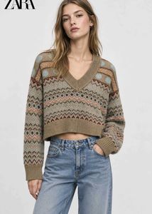 ZARA Cozy Geometric Pattern V-Neck Sweater