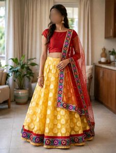 Vibrant Yellow & Red Lehenga Choli Set