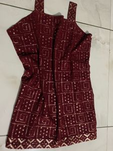 Maroon &amp; Gold Embroidered kurta plazo