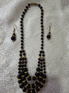Black Beaded Necklace & Earring Set