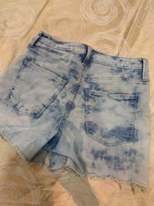 High-Rise Acid Wash Distressed Denim Shorts