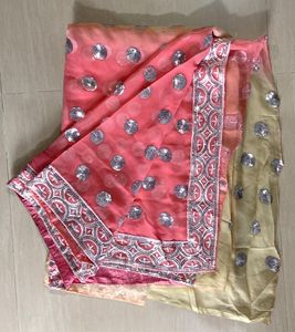 Pink & Gold/ Off White Sequin Embellished Saree