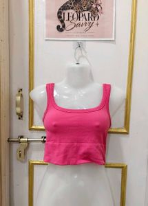 Hot Pink Ribbed Crop Tank Top