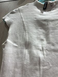 White Ribbed Sleeveless Mock Neck Top