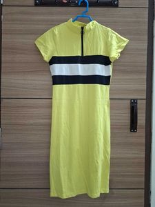 Bodycon casual Dress- yellow and stripped