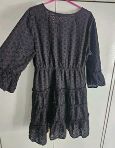 Chic Black Eyelet Tiered Dress