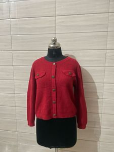 Chic Red Button-Up Cardigan