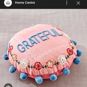 Pink 'Grateful' Floral Round Pillow