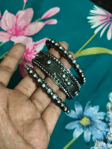 Set of 3 Oxidized Bangles with Stones