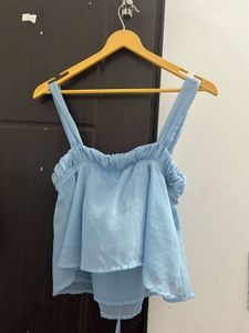 Sky Blue Smocked Tie-Front baby doll top