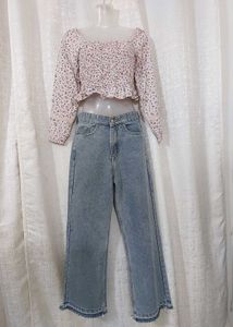 River Island -Floral Smocked Crop Top - Y2K Style
