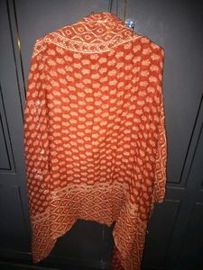 Elegant Orange Printed Kurta Set with Dupatta