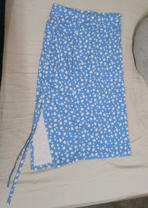 Blue floral knee length skirt with drawstring