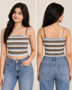 SHEIN Striped Spaghetti Strap Crop Top