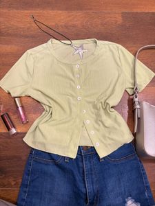 Light Green Button-Up Top