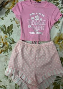 Cute Pink Crop Top and Polka Dot Shorts Set