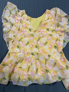 Yellow Floral Ruffle Sleeve Top
