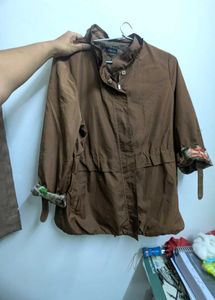 Brown Utility Jacket with Floral Accents