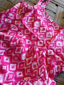 Pink Patterned Tie-Waist Top