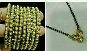 Set 2 Moti Metal Ki Chudiya & Diamond Mangalsutra