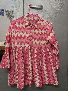 Pink & Cream Zigzag Print Kurta