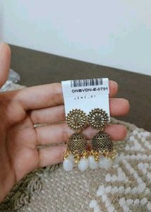 Boho Jhumka Earrings with White Beads