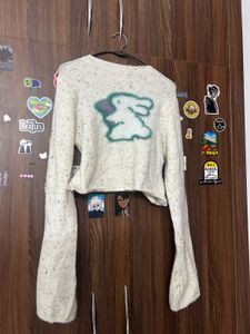 Cute Bunny Graphic Cropped Sweater
