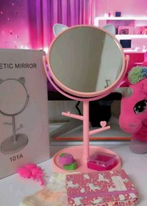 Cute Pink Cat Ear Makeup Mirror