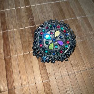 Boho Oxidized Silver Round Jhumka Ring