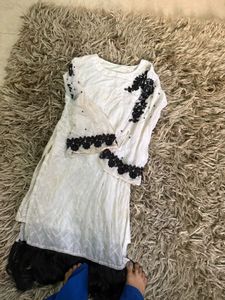 Elegant White Kurta Set with Black Embroidery