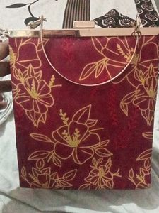 Maroon Floral Print Clutch Bag
