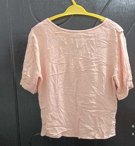 Pink Ruffle V-Neck Blouse