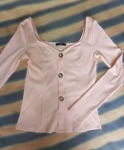 Peach full sleeve fitted top