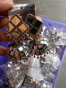 Mirror Jhumka Earrings &amp;Stude 75rupee piece