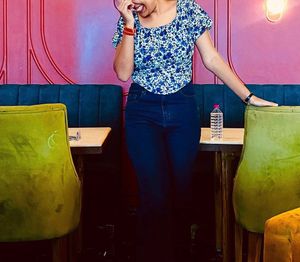 Chic Blue Floral Print Square Neck Top