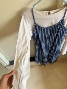 Striped Pinafore Dress with Long Sleeve Top