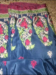 satin Blue Floral Print Saree