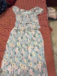 Light Blue Floral Ruffle Dress