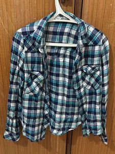 ONLY Blue & Green Plaid Button-Up Shirt
