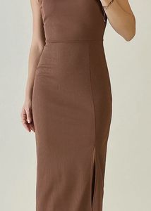 Brown Ribbed Midi Dress