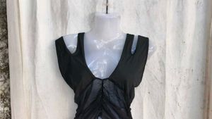 Chic Black Ruched Mesh Tank Top