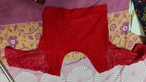 used unwashed Elegant Red Blouse with Lace Sleeves