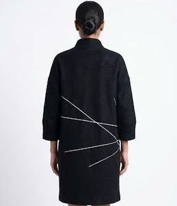 Chic Black Geometric Print Coat