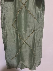 Elegant Sage Green Embroidered Kurta with floral d