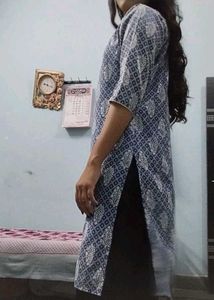 Blue white straight cotton kurta xl