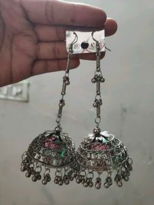 Elegant Oxidised Silver Jhumka Earrings