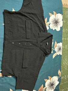 Black Textured Button-Up Shirt