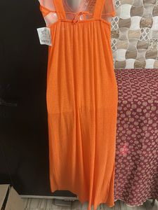 Elegant Orange Lace Trim Nightgown