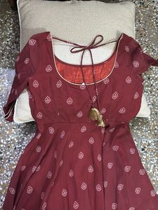 Maroon Printed Anarkali Kurta